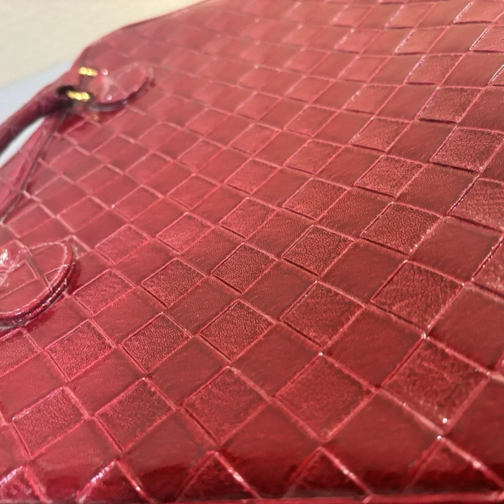 Estée Lauder Cosmetic Makeup Bag Tote Large Red Woven Solid Double Handles